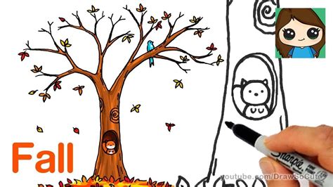 How To Draw A Fall Tree Easy Youtube Tree Drawing For Kids Fall