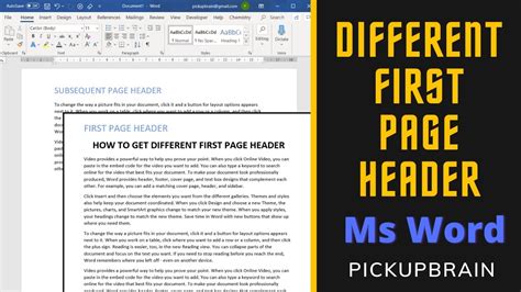 How To Insert Different First Page Header In Word Youtube