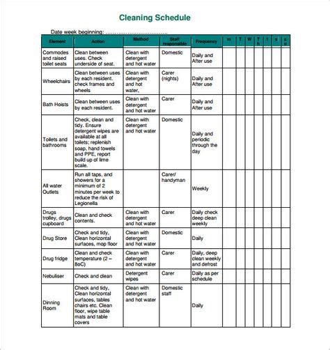 Cleaning Schedule Templates Master Schedule Cleaning Schedule