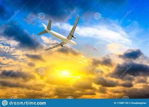 High Altitude Airplane And Beautiful Sky Stock Photo Image Of High