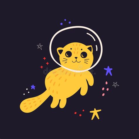 Kids Cute Illustration With Cat In Space Stock Vector Illustration