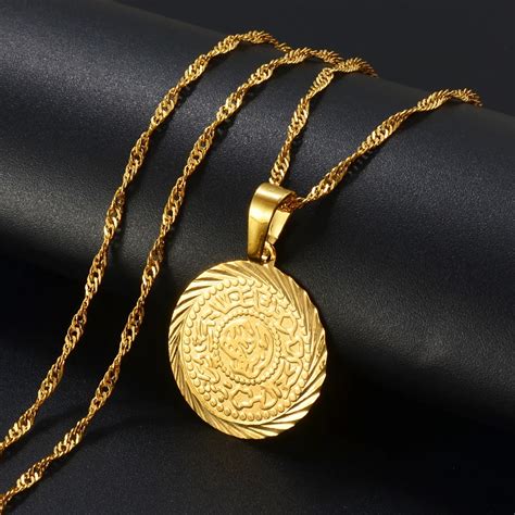 Anniyo Charm Coin Pendant Necklaces Gold Plated Arab African Money Sign