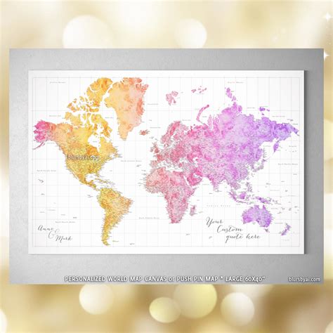 Custom Large And Highly Detailed World Map Canvas Print Or Push Pin Map