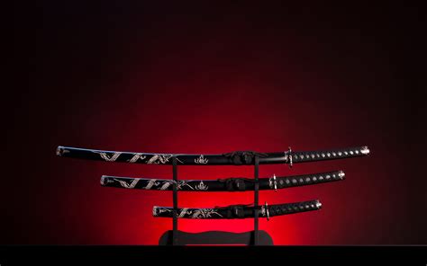 Free Download HD Wallpaper Black And Gray Katana Sword Set Metal Wakizashi Aspect