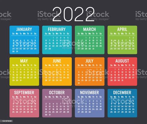 Year 2022 Calendar Vector Template Stock Illustration Download Image