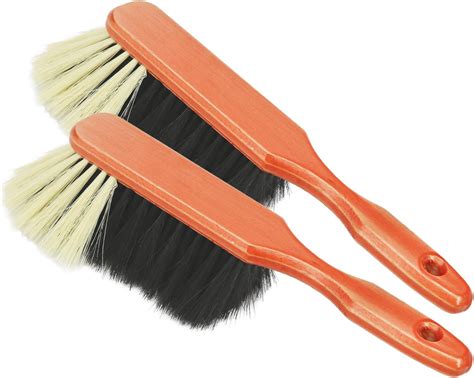 Com Four® 2x Wooden Hand Broom Hand Broom With Horsehair Bristles