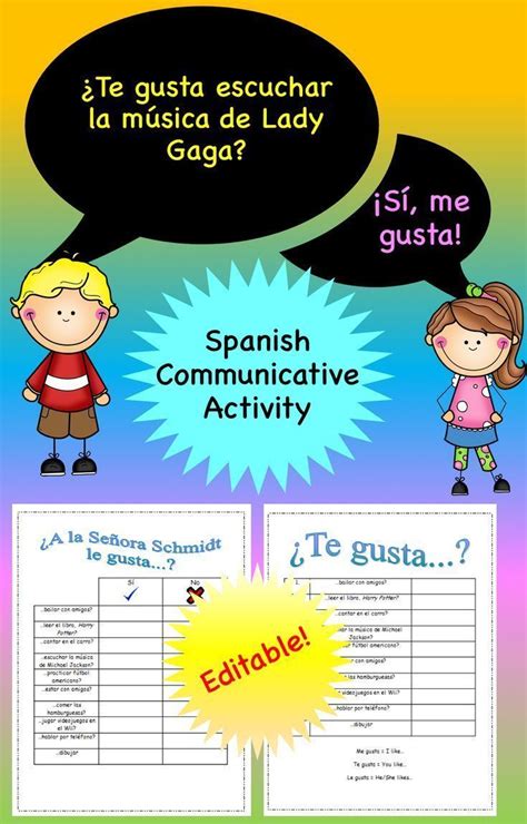 Editable Spanish Communicative Activity Me Gusta Te Gusta Le Gusta