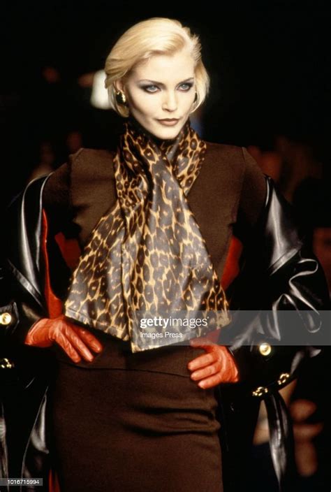 Nadja Auermann Models During Paris Fashion Week Circa 1995 In Paris