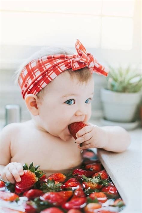 Strawberry Bath 5 Months Old Photo Session Toddler Photography Baby