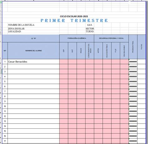Formato Excel Para Calificaciones Primaria Farez