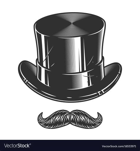 Monochrome Of Top Hat And Moustache Royalty Free Vector
