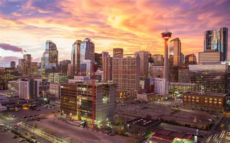 City Calgary Sunset Alberta Canada Cityscape Wallpaper 171105