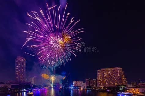 Fireworks To Celebrate New Year On The Chao Phraya River In Bangkok