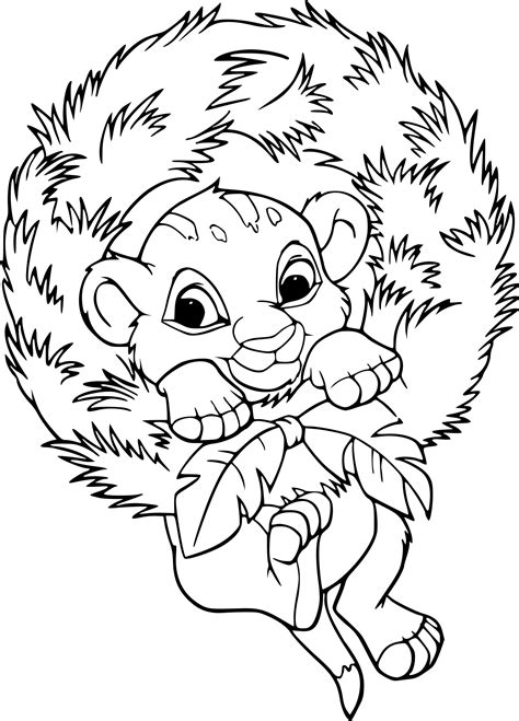 Un jour, quelle horreur il comprit que son odeur au lieu de sentir la fleur soulevait les cœurs. Coloriage Simba Noel à imprimer sur COLORIAGES .info