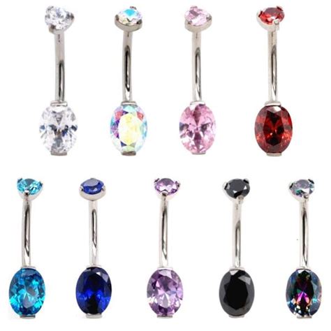 Prong Set Oval Cz Navel Ring Element Body Jewelry