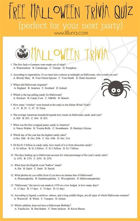 Mixing a few printable trivia questions in with some icebreakers also helps your guests gel easier. 6 Halloween Trivia Worksheets and Games - Tip Junkie
