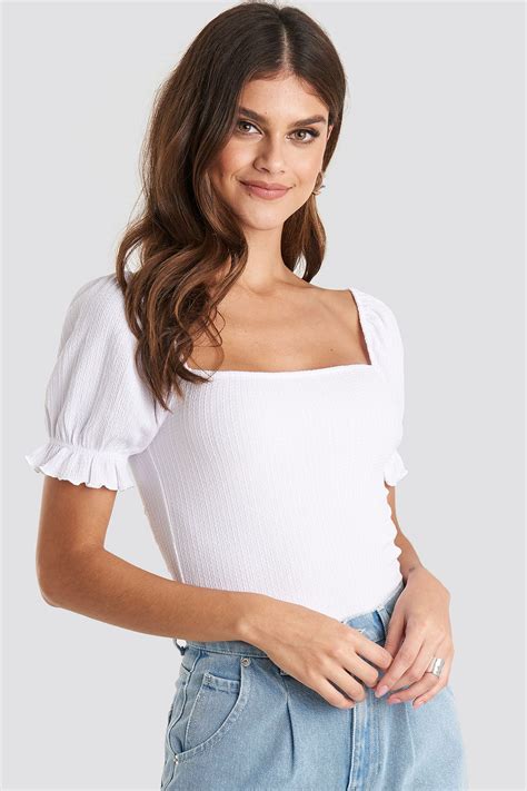 Puff Sleeve Square Neck Top White Square Neck Top Puffy Shoulder