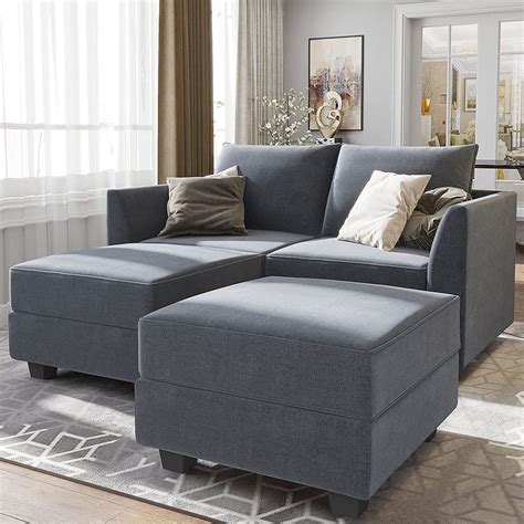 Buy HONBAY 61 Modular Sofa Polyester Fabric Loveseat with Storage Seats
