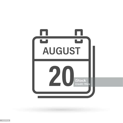 August 20 Calendar Icon With Shadow Day Month Flat Vector Illustration