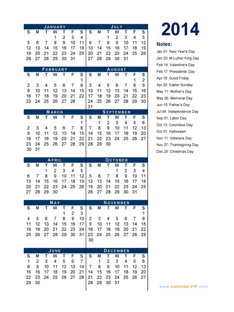 2014 Calendar Blank Printable Calendar Template In Pdf Word Excel