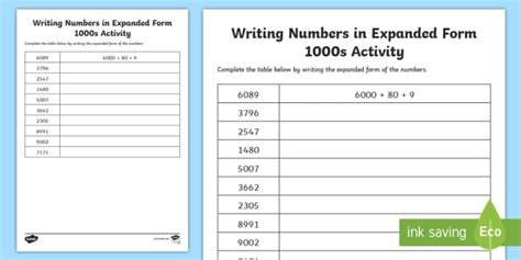 Writing Numbers In Expanded Form 1000s Worksheet Worksheet Australia