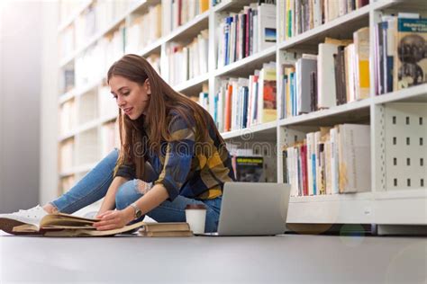 Young Female Student Studying In The Library Stock Image Image Of