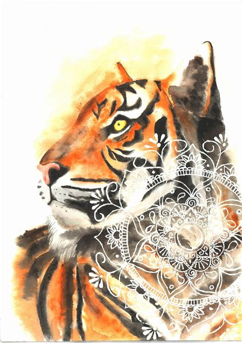 Watercolour Tiger Mandala Painting Print A4 By Foreverthatmoment On