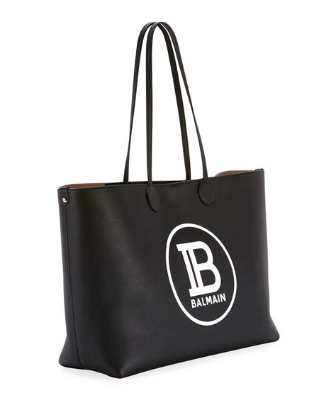 Balmain Medium Logo Leather Shopping Tote Bag
