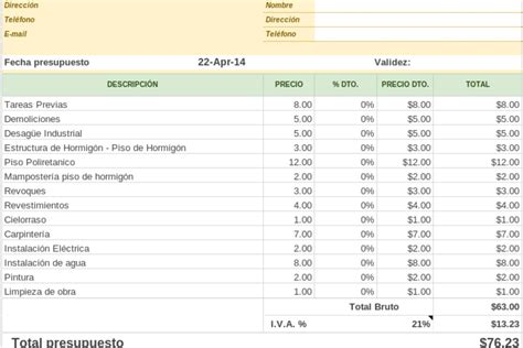 Modelo De Presupuesto De Obra En Excel Sample Excel Templates