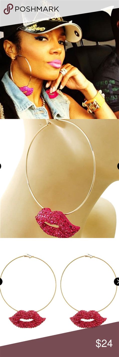 Newglitter Pink Lips Large Hoops Earrings Celebrity Crush Pink Lips Earrings Definitely Will