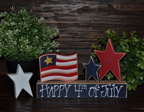 Happy 4th Of July Decor Patriotic Wood Block Set Independence