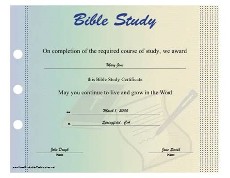 Bible Study Certificate Printable Certificate