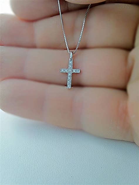 Small Diamond Cross Necklace K Gold Pendant Dainty Etsy In