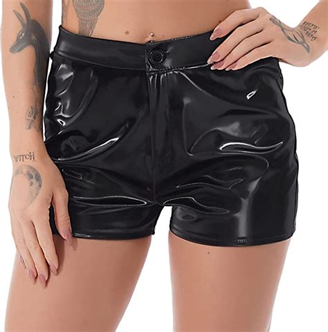 iiniim women s night club faux leather rave dance booty shorts hot pants bottoms black l