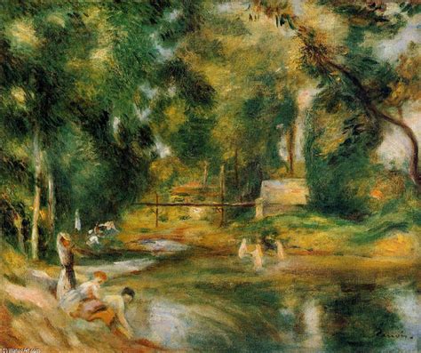 Reprodu Es De Arte Essoyes Paisagem Washerwoman E Bathers Por Pierre Auguste Renoir