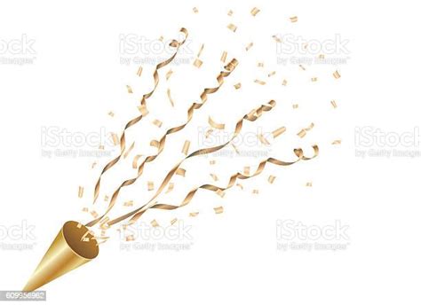Exploding Gold Party Popper With Confetti And Streamer Stock