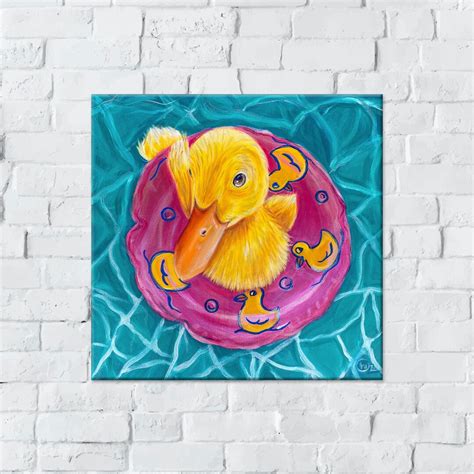 Pool Duck Wall Art Yellow Duck Painting Duck Home Decor Etsy