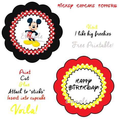 This cupcake wrappers and toppers will be a hit at your mickey and friends birthday party!! Mickey Mouse cupcake toppers (free printable) | Mickey ...