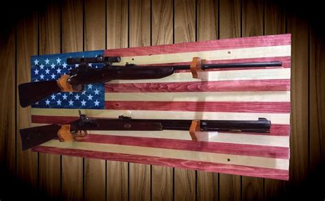 American Flag Gun Rack 2 Place Aspen Wood Wall Mount Rifle Shotgun