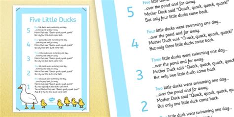 5 Little Ducks Nursery Rhyme Poster Rhymes Display Poems