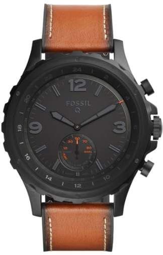 Fossil Q Nate Leather Strap Hybrid Smart Watch 50mm Brown Leather