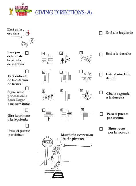 Spanish Test Spanish Vocabulary Test Giving Directions A1