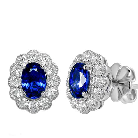 Sapphire And Diamond 18ct White Gold Oval Cluster Stud Earring John