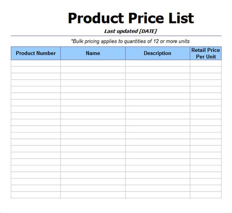 price list design templates word excel  formats