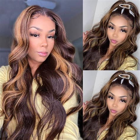 Highlight Body Wave Wig 13×4 Lace Front Wig Colored Human ...