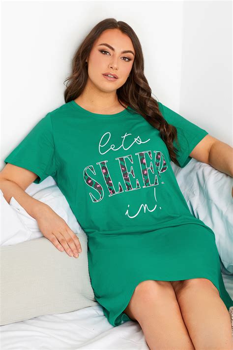 Yours Plus Size Green Let S Sleep In Slogan Nightdress Yours Clothing