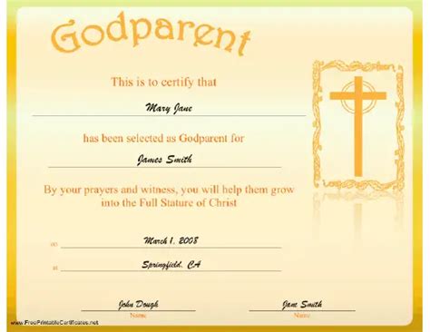 Godparent Certificate Printable Certificate
