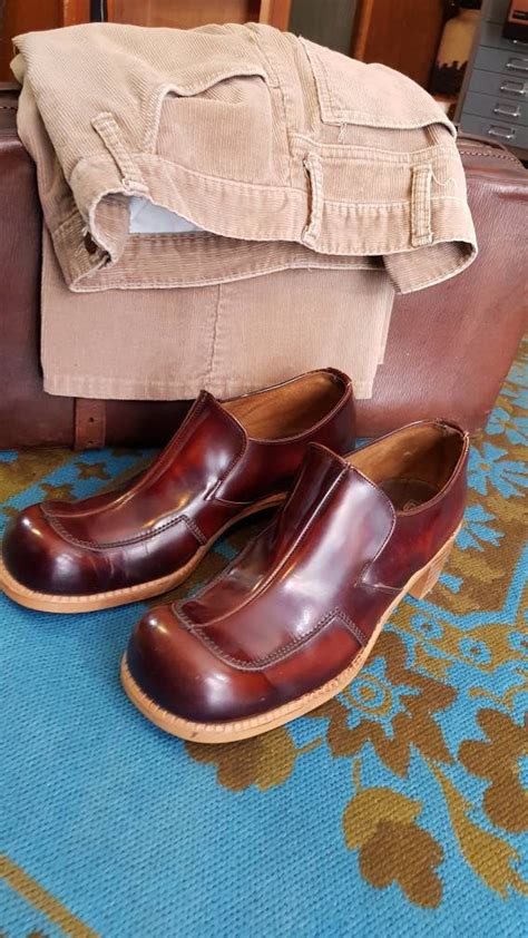 Vintage 1970s Eaton Conker Brown Stacked Heel Platform Leather Etsy
