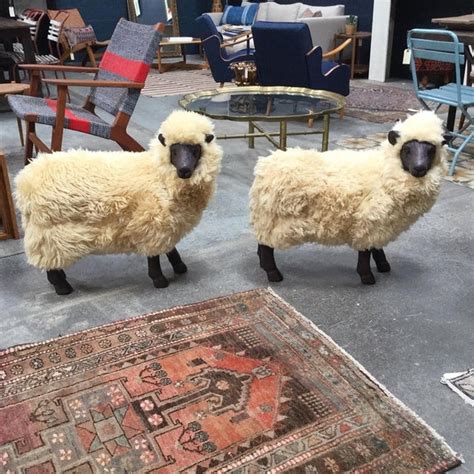 Made of genuine wool, leather, sculpted wood and glass eyes. 1960s Vintage Lalanne Style Sheep Sculptures - a Pair ...