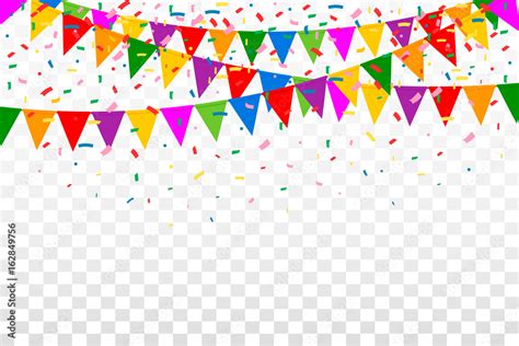 Celebration Web Banner With Colorful Party Flags And Confetti On
